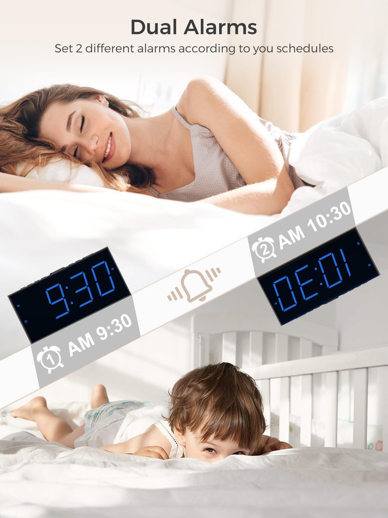 PPLEE Digital Dual Alarm Clocks for Bedrooms, Large Big Numbers Display Electric Alarm Clock with Battery Backup, USB Port, Adjustable Alarm Volume, Dimmer, Easy to Set LED Desk Clock with Adapter Powered - Image 3